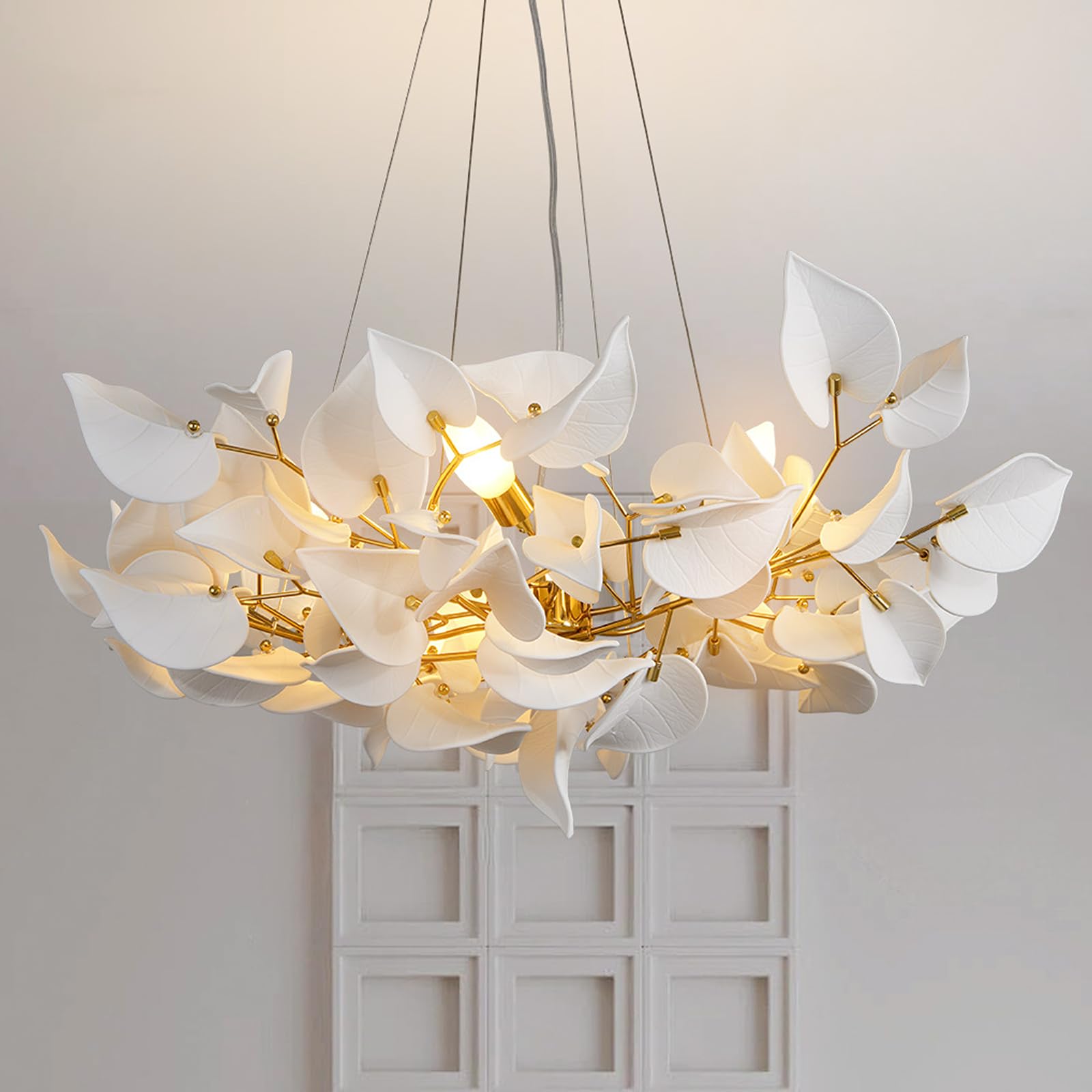 39" Gold Tree Branches Chandelier, Ginkgo Leaf Chandelier, Modern Rectangular Chandeliers for Dining Room, Living Room Over Table, Kitchen, Foyer, Bedroom, Elegant Art Deco - Camilalamps - B0CL9GG9XS