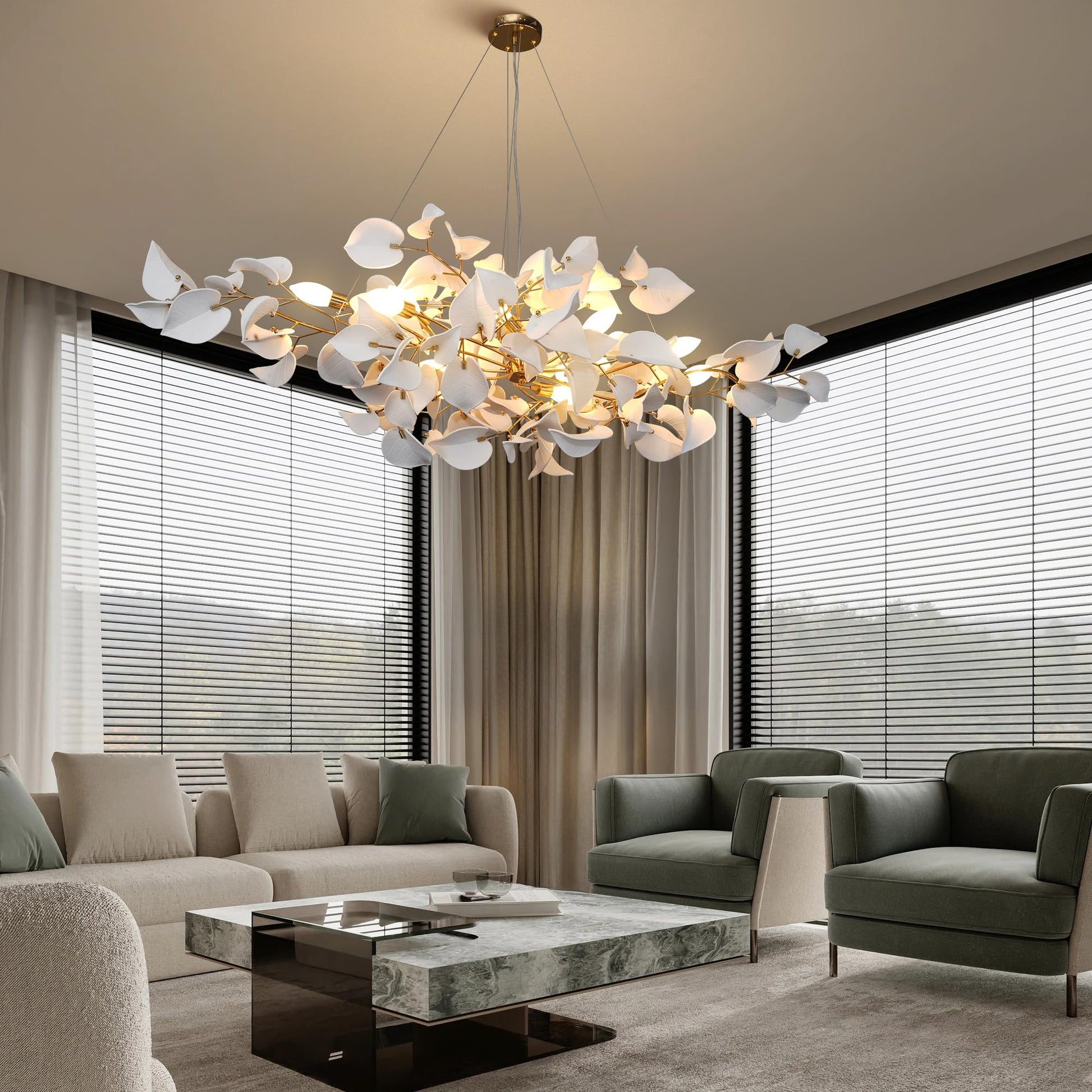 39" Gold Tree Branches Chandelier, Ginkgo Leaf Chandelier, Modern Rectangular Chandeliers for Dining Room, Living Room Over Table, Kitchen, Foyer, Bedroom, Elegant Art Deco - Camilalamps - B0CL9F32TN