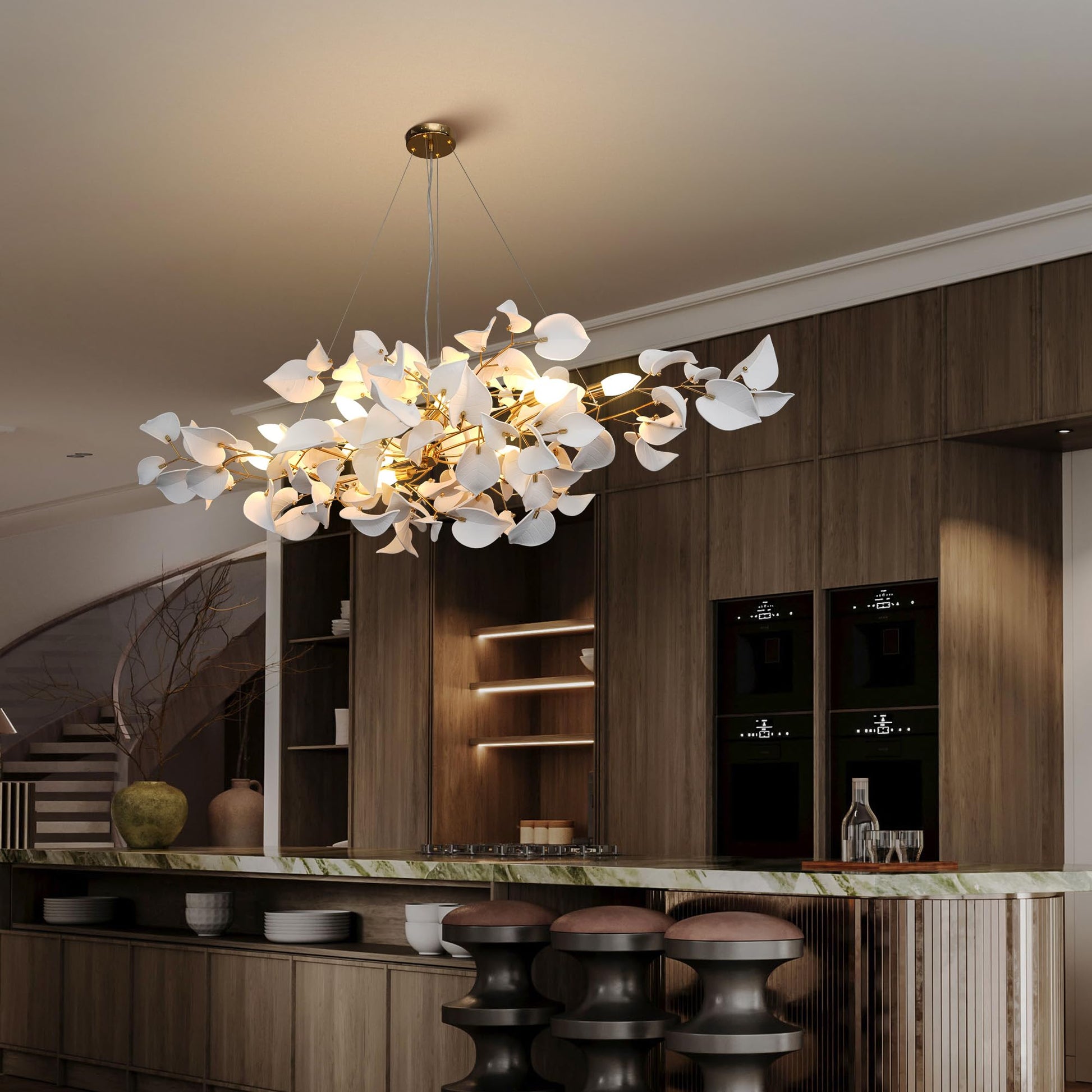 39" Gold Tree Branches Chandelier, Ginkgo Leaf Chandelier, Modern Rectangular Chandeliers for Dining Room, Living Room Over Table, Kitchen, Foyer, Bedroom, Elegant Art Deco - Camilalamps - B0CL9F32TN