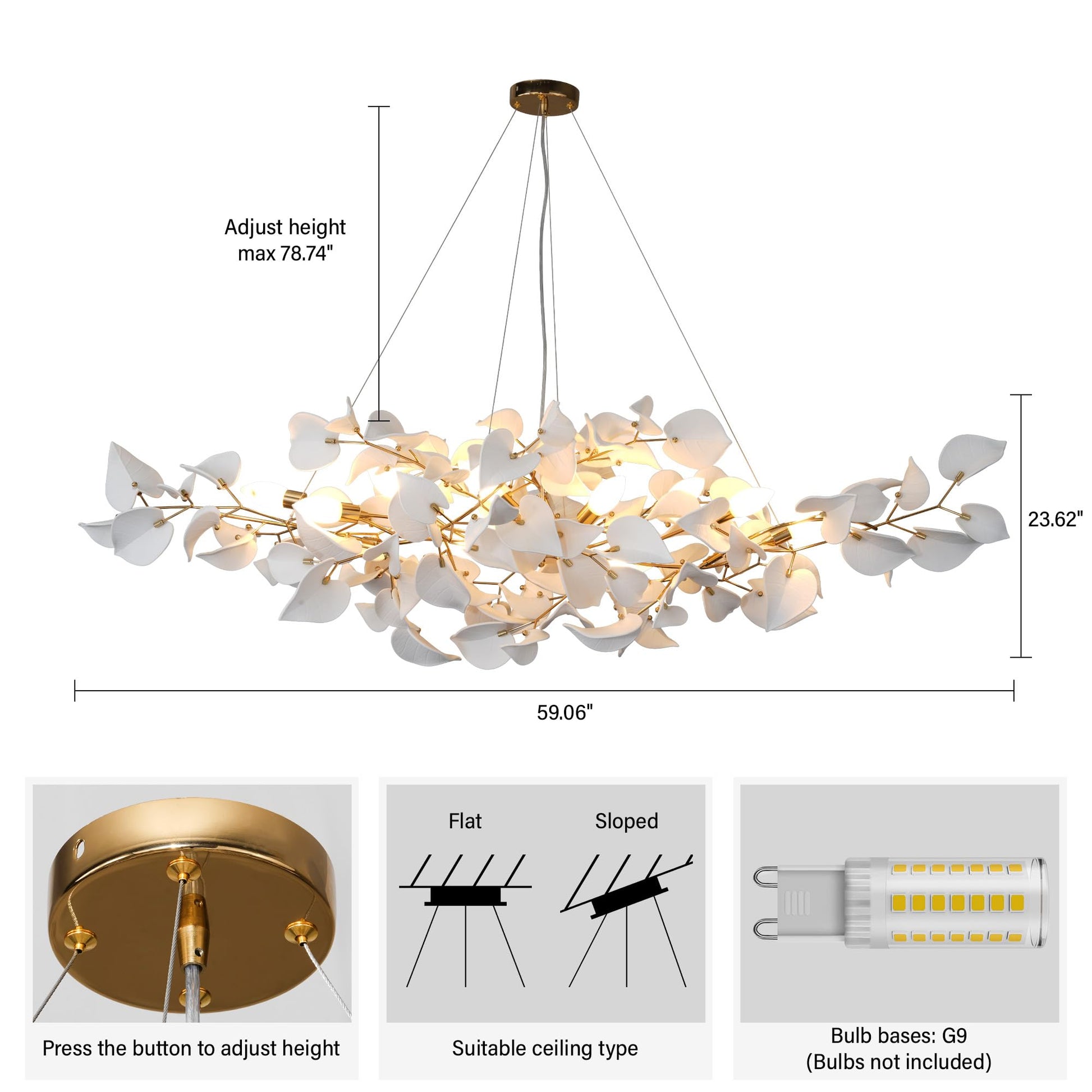 39" Gold Tree Branches Chandelier, Ginkgo Leaf Chandelier, Modern Rectangular Chandeliers for Dining Room, Living Room Over Table, Kitchen, Foyer, Bedroom, Elegant Art Deco - Camilalamps - B0CL9F32TN