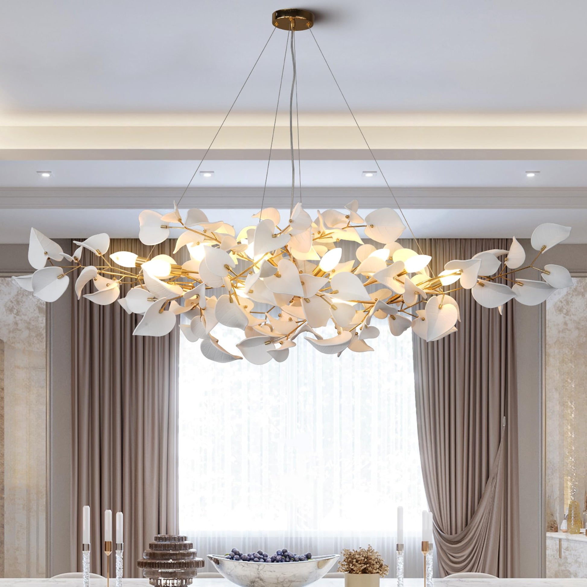 39" Gold Tree Branches Chandelier, Ginkgo Leaf Chandelier, Modern Rectangular Chandeliers for Dining Room, Living Room Over Table, Kitchen, Foyer, Bedroom, Elegant Art Deco - Camilalamps - B0CL9F32TN