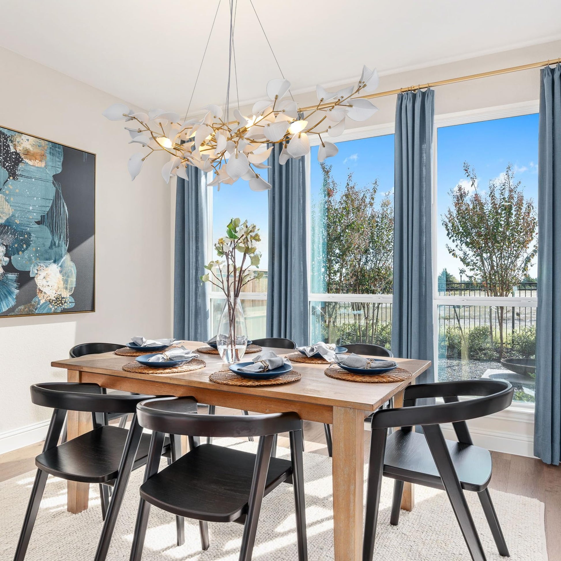 39" Gold Tree Branches Chandelier, Ginkgo Leaf Chandelier, Modern Rectangular Chandeliers for Dining Room, Living Room Over Table, Kitchen, Foyer, Bedroom, Elegant Art Deco - Camilalamps - B0CL9F32TN