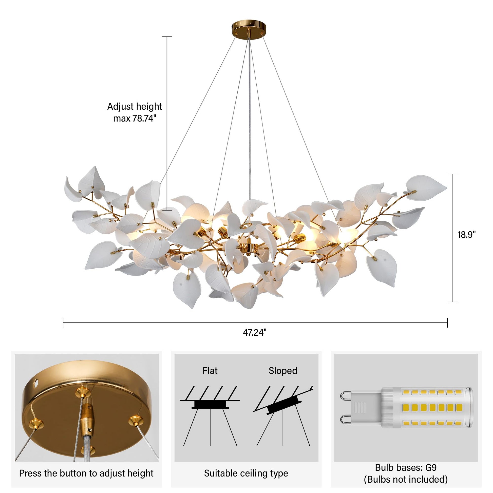 39" Gold Tree Branches Chandelier, Ginkgo Leaf Chandelier, Modern Rectangular Chandeliers for Dining Room, Living Room Over Table, Kitchen, Foyer, Bedroom, Elegant Art Deco - Camilalamps - B0CL9F32TN