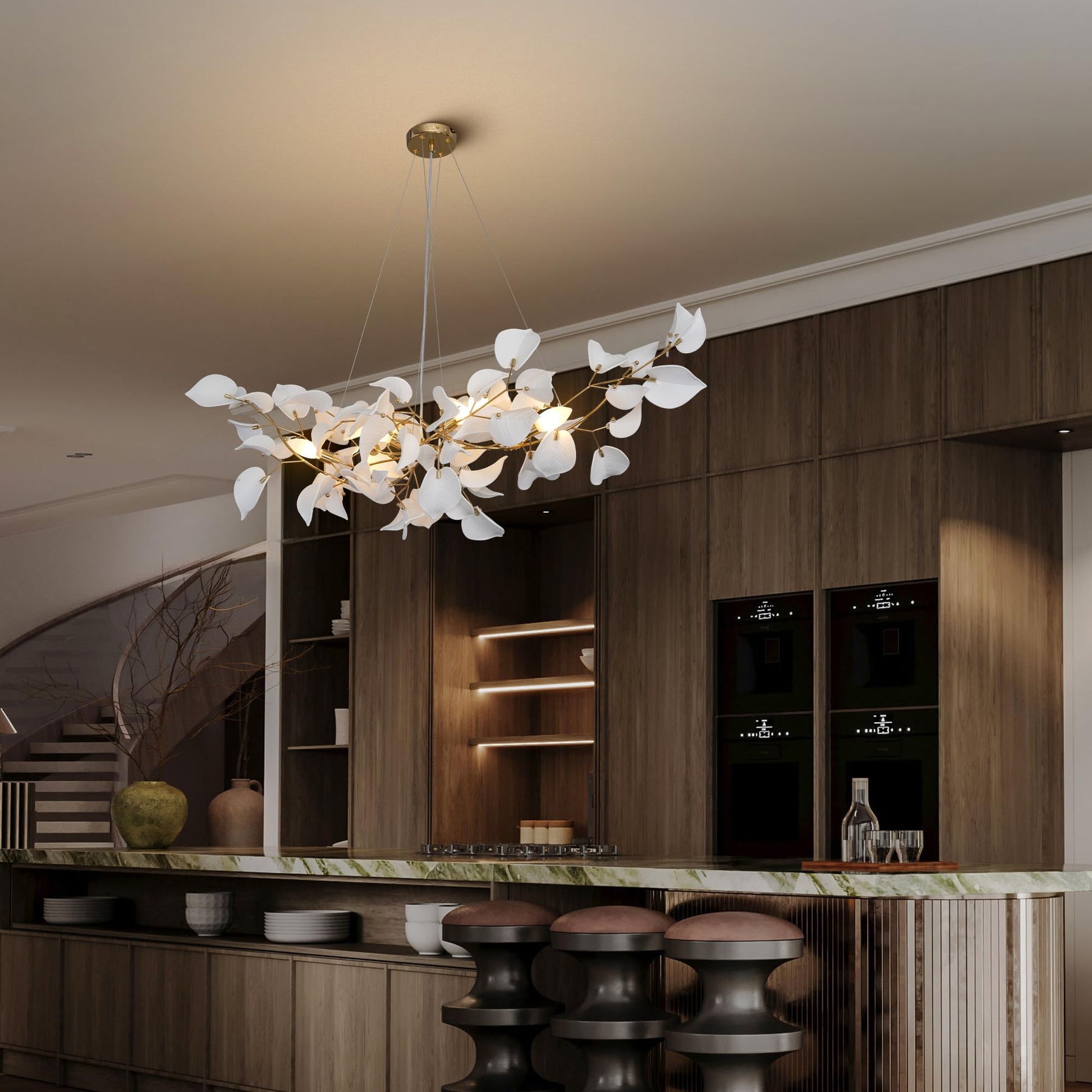 39" Gold Tree Branches Chandelier, Ginkgo Leaf Chandelier, Modern Rectangular Chandeliers for Dining Room, Living Room Over Table, Kitchen, Foyer, Bedroom, Elegant Art Deco - Camilalamps - B0CL9F32TN