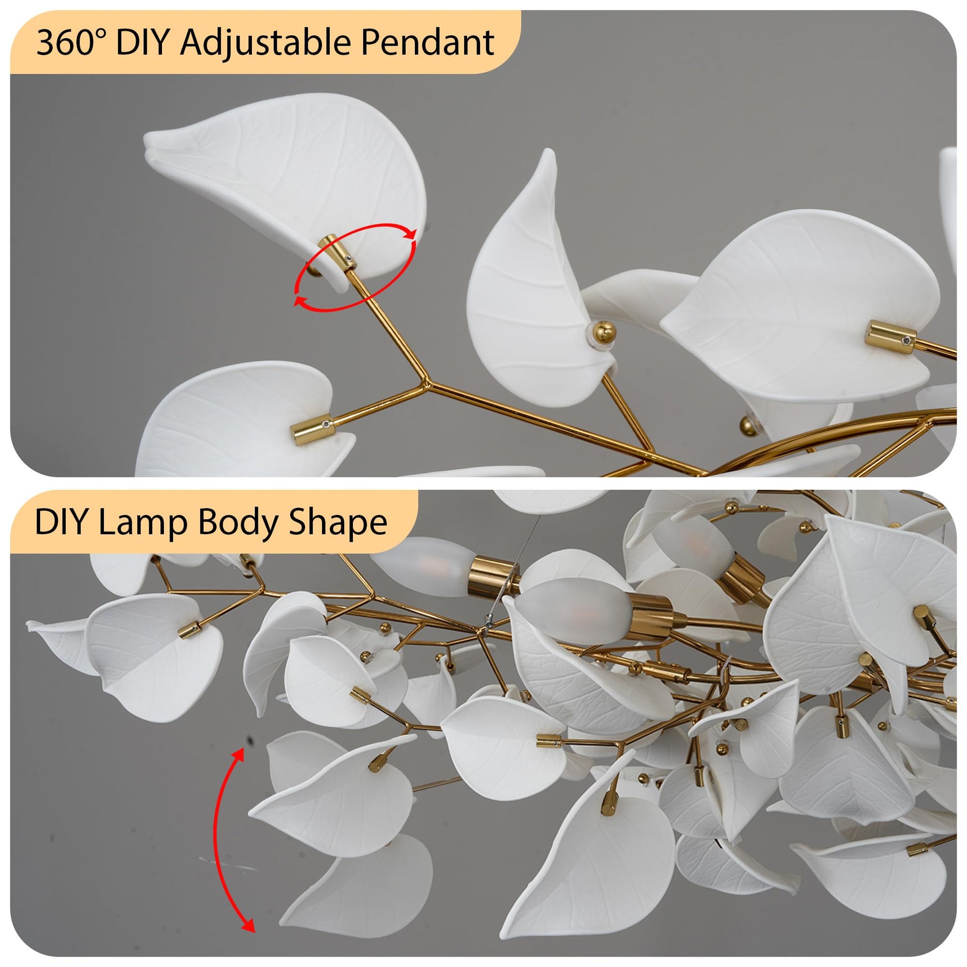 39" Gold Tree Branches Chandelier, Ginkgo Leaf Chandelier, Modern Rectangular Chandeliers for Dining Room, Living Room Over Table, Kitchen, Foyer, Bedroom, Elegant Art Deco - Camilalamps - B0CL9F32TN