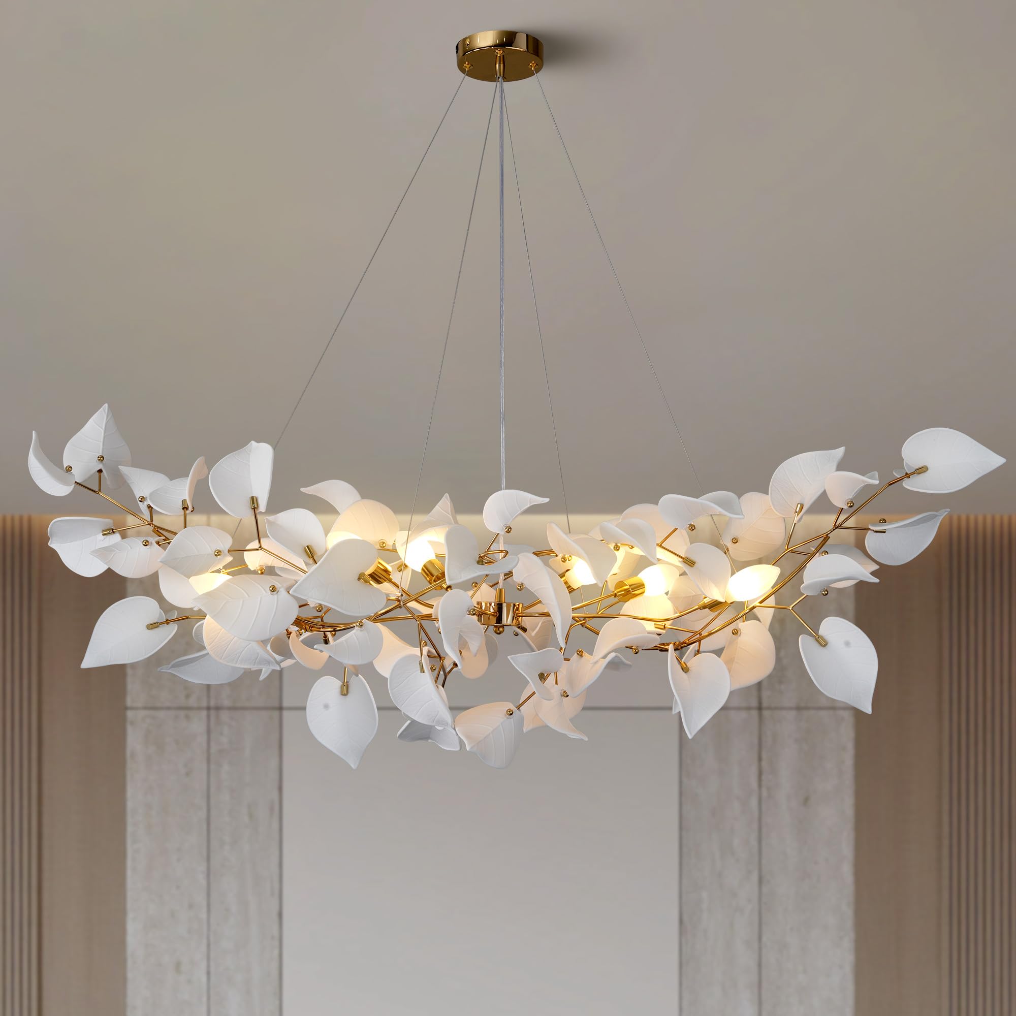 39" Gold Tree Branches Chandelier, Ginkgo Leaf Chandelier, Modern Rectangular Chandeliers for Dining Room, Living Room Over Table, Kitchen, Foyer, Bedroom, Elegant Art Deco - Camilalamps - B0CL9G9K5P