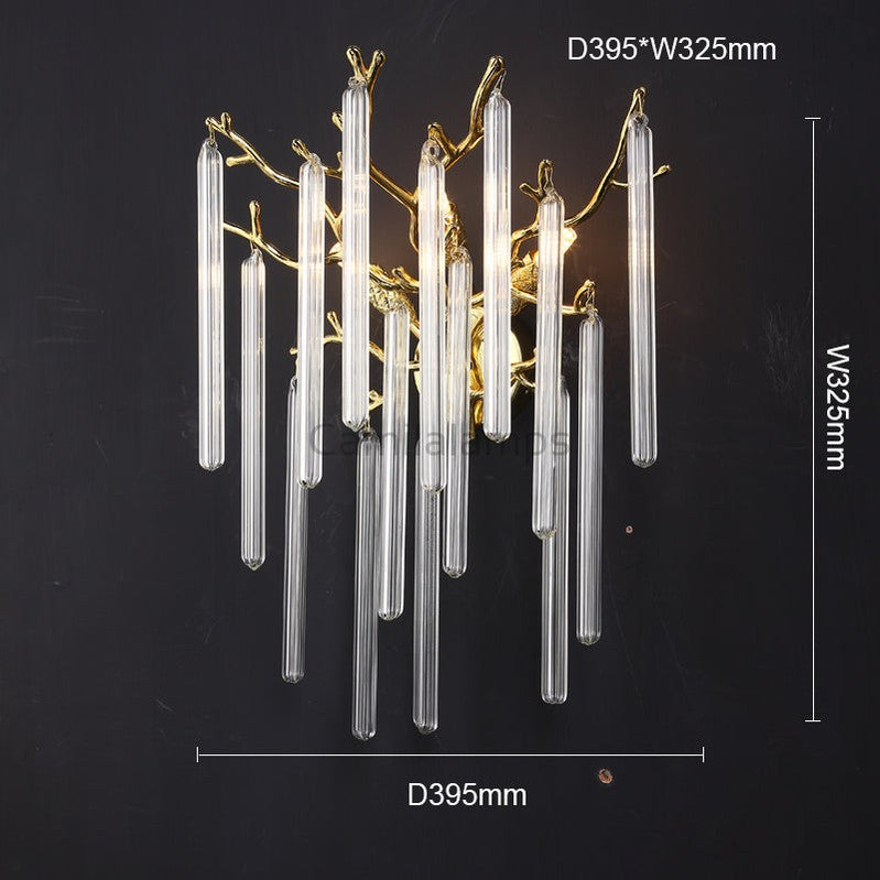 Kevin Krios Modern Round Gold Clear Crystal Tube Wall Sconce  For Bedroom Wall Light Fixtures Kevinstudiolives 15.6"DIAM  