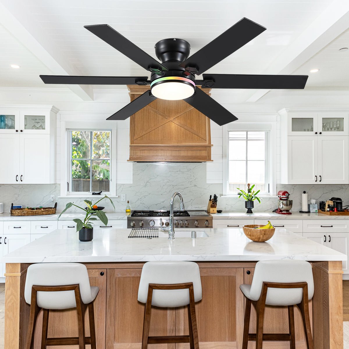 Modern Flush Mount Fans Light Ceiling Fans with Lights Black Low Profile Ceiling Fans 52“ - Camilalamps - CA - CFWL - 020