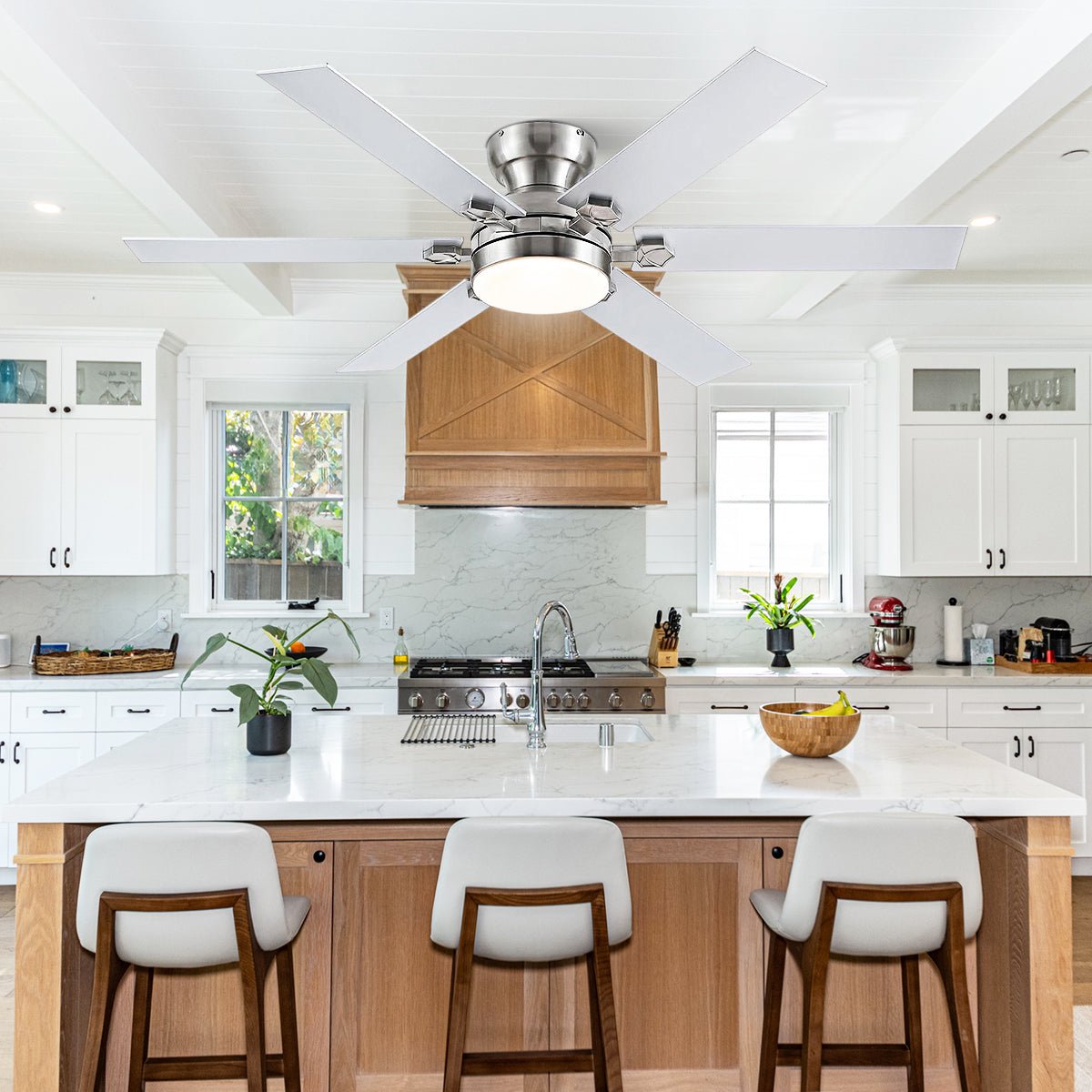 Modern Flush Mount Fans Light Ceiling Fans with Lights Black Low Profile Ceiling Fans 52“ - Camilalamps - CA - CFWL - 020