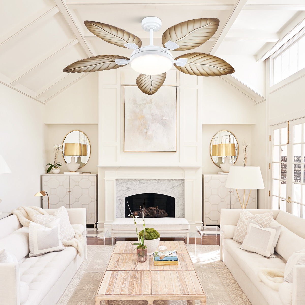 Palm Leaf Ceiling Fans with Lights Tropical Ceiling Fans 6 Speeds Reversible Wood Grain 52" - Camilalamps - CA - CFWL - 007