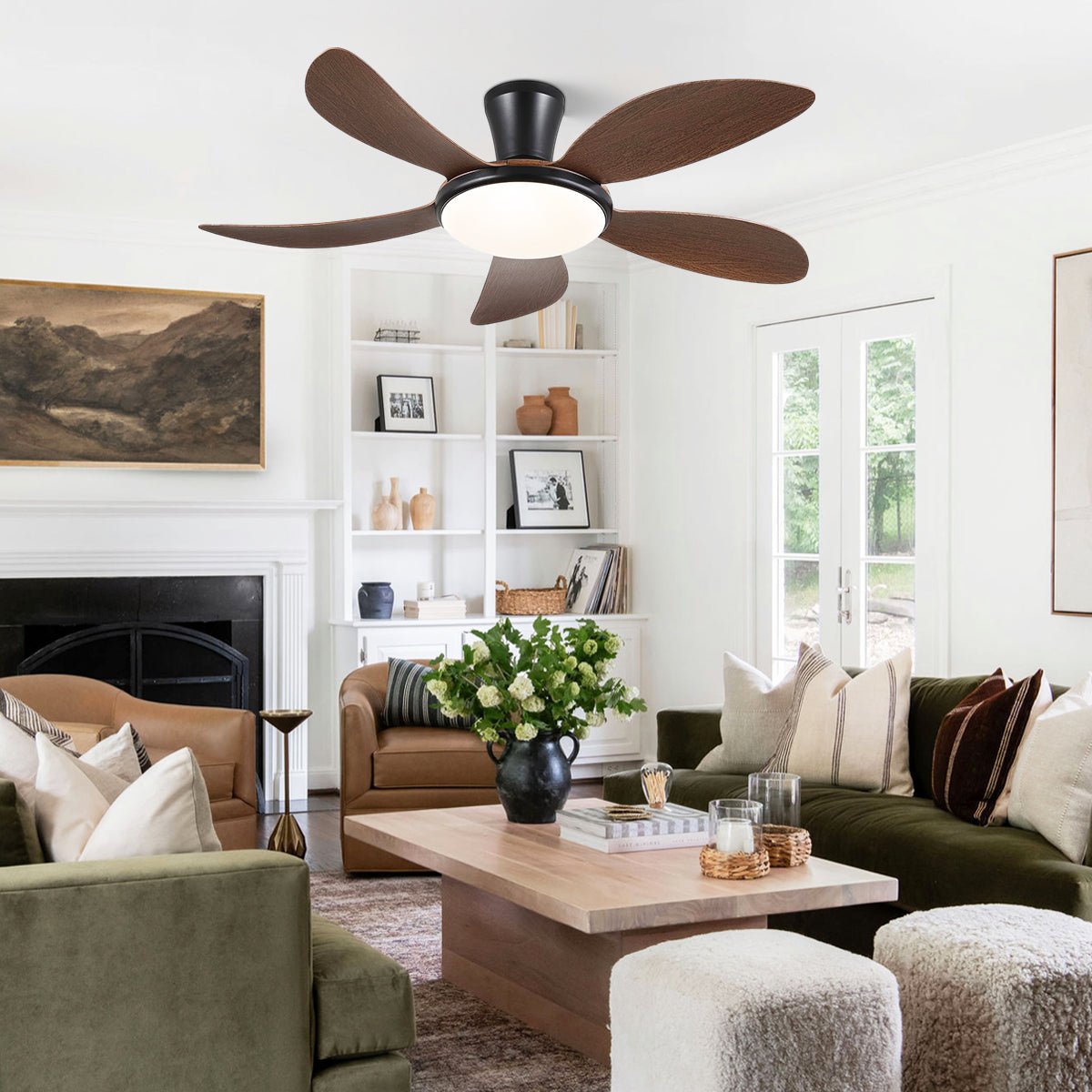 Modern LED Ceiling Fans Low Profile Ceiling Fans with Lights 6 Speeds 48" - Camilalamps - CA - CFWL - 013