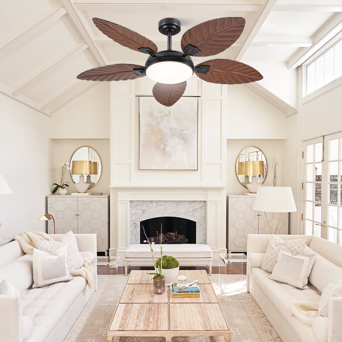 Palm Leaf Ceiling Fans with Lights Tropical Ceiling Fans 6 Speeds Reversible Wood Grain 52" - Camilalamps - CA - CFWL - 007