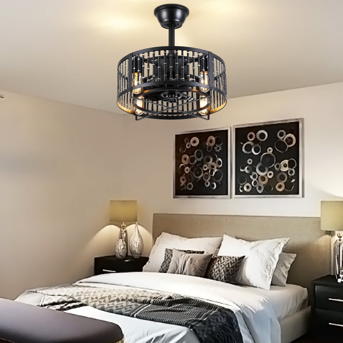 Industrial Black Cage Ceiling Fan Light 18" - Camilalamps - CA - 6640 - 18C - TL