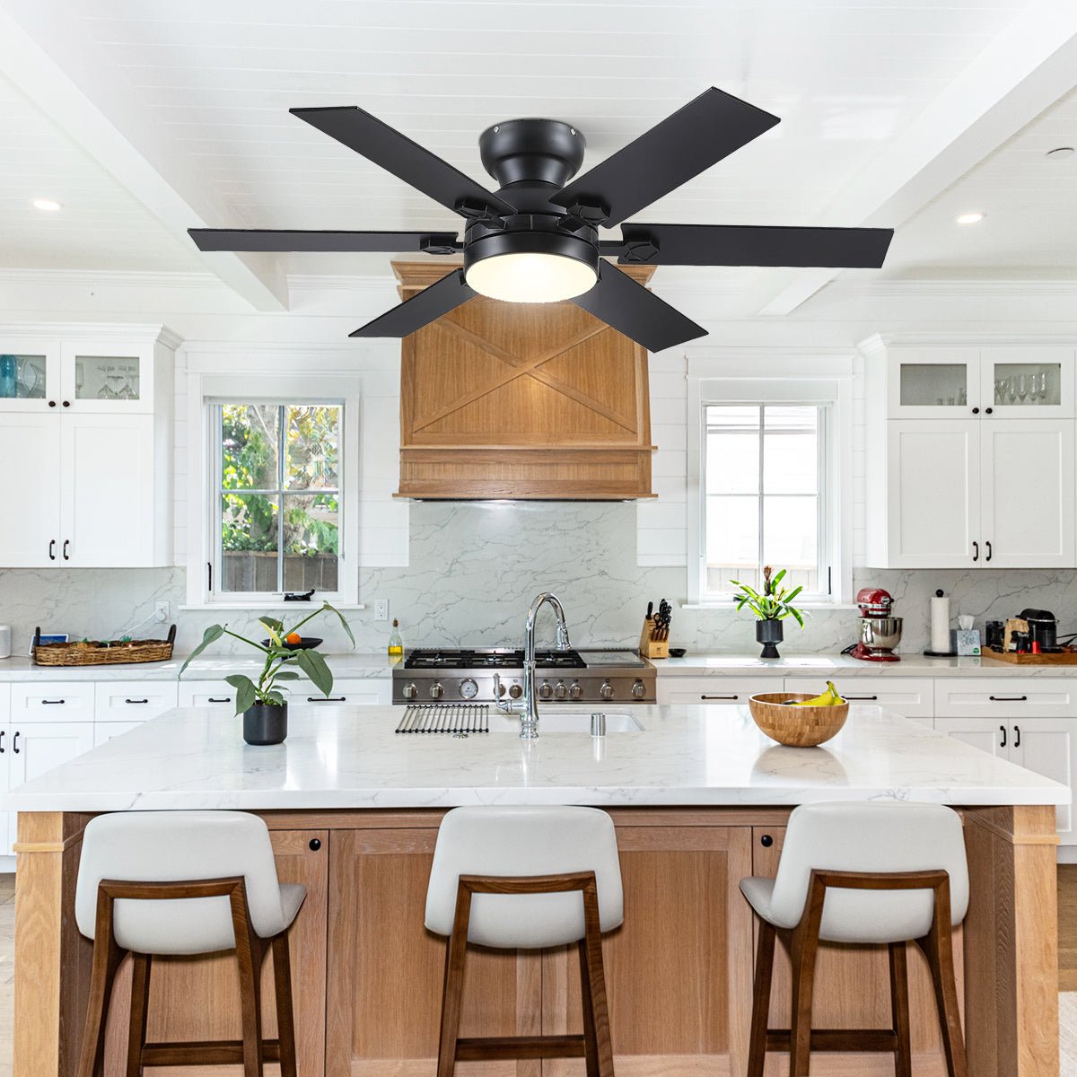 Modern Flush Mount Fans Light Ceiling Fans with Lights Black Low Profile Ceiling Fans 52“ - Camilalamps - CA - CFWL - 020