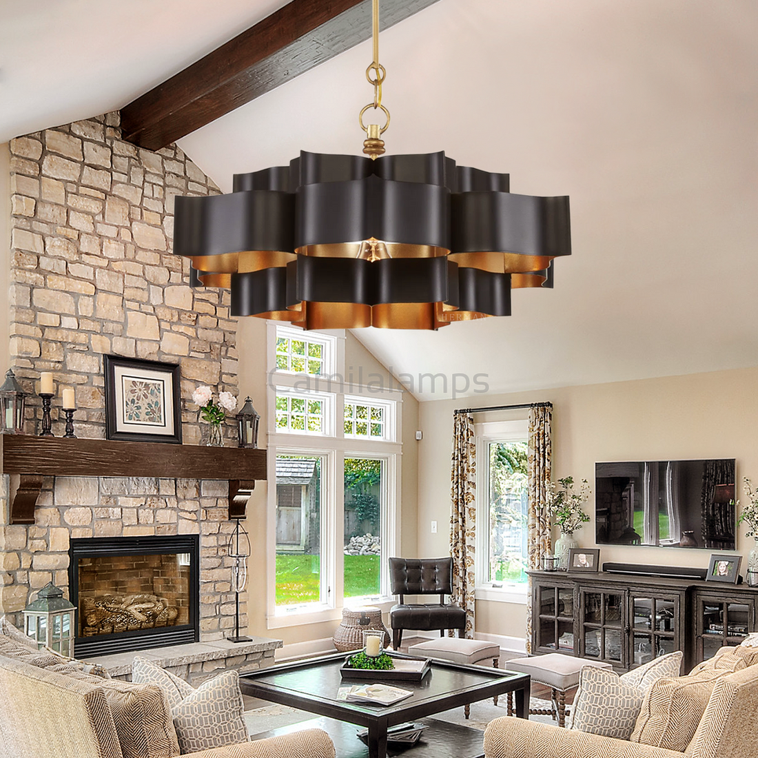 Grand Lotus Small Black Chandelier
