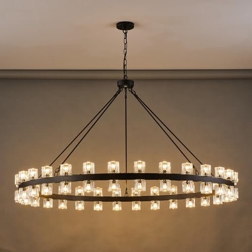 Black Wagon Wheel Chandelier 18" Modern Farmhouse 16‑Light K9 Fixture - Camilalamps - CA-B0FCM5WX1G
