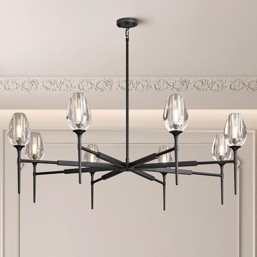 Modern Black Crystal Chandelier 6 Lights 42in Round K9 Tulip Pendant - Camilalamps - CA-B0DD44R37T