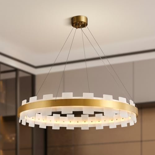 Luxury Adjustable Rectangle Alabaster Chandelier 37.4" Modern Ceiling Light - Camilalamps - CA-B0FNR1PXTZ