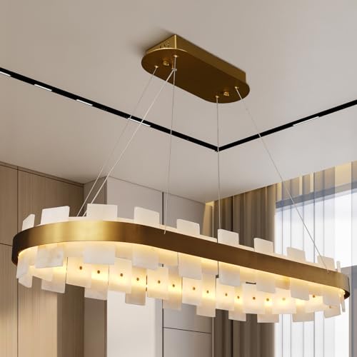 Luxury Adjustable Rectangle Alabaster Chandelier 37.4" Modern Ceiling Light - Camilalamps - CA-B0FNR1PXTZ