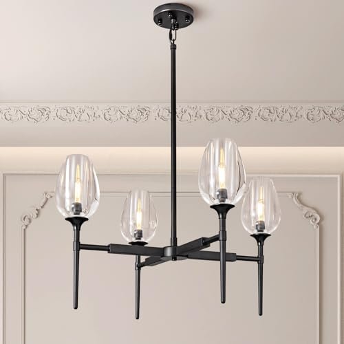 Crystal Black Adjustable 28" Tulip Pendant Chandelier with 4 Lights - Camilalamps - CA-B0DFPYKG3X