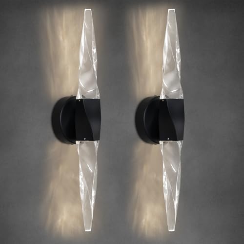 20.8" Black Crystal Wall Sconce, K9 Crystal Wall Light Fixture, Dimmable LED Bathroom Vanity Lighting for Bedroom, Hallway, Living Room