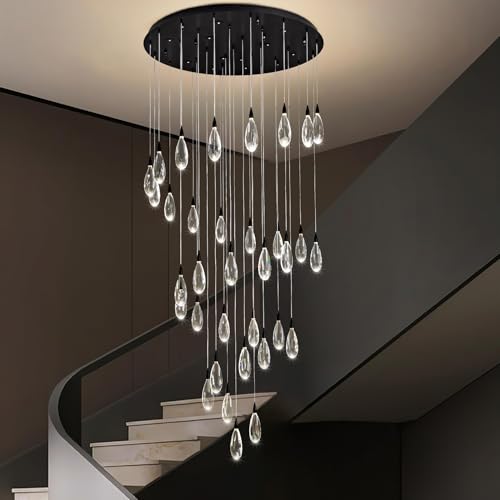 Black Crystal Staircase Chandelier with Adjustable Height and 8 Lights - Camilalamps - CA-B0FVLLNGCP