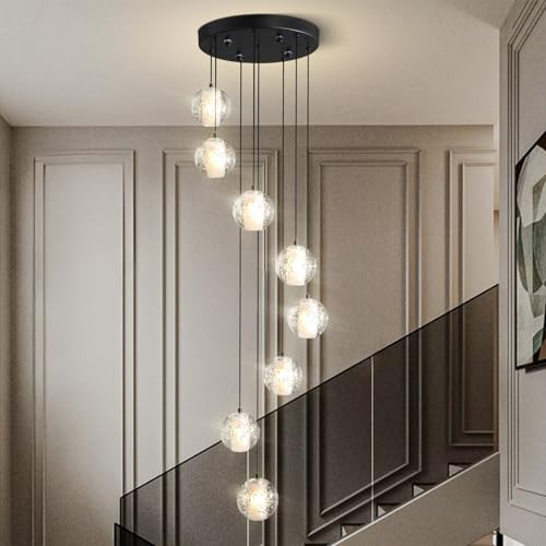Black Crystal Staircase Chandelier with Adjustable Height and 8 Lights - Camilalamps - CA-B0FVLLNGCP
