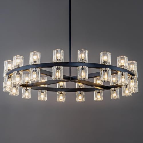 Black Wagon Wheel Chandelier 18" Modern Farmhouse 16‑Light K9 Fixture - Camilalamps - CA-B0FCM5WX1G