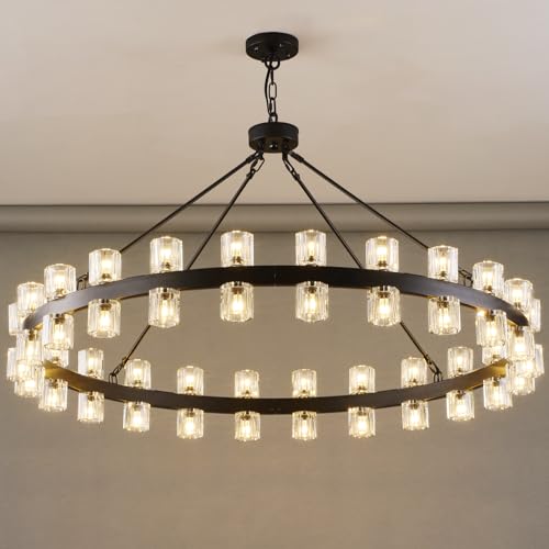 Black Wagon Wheel Chandelier 18" Modern Farmhouse 16‑Light K9 Fixture - Camilalamps - CA-B0FCM5WX1G
