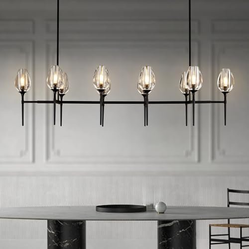 Modern Black 8 - Light 52in Rectangle Crystal Pendant Chandelier for Dining - Camilalamps - CA-B0DD45QJZT