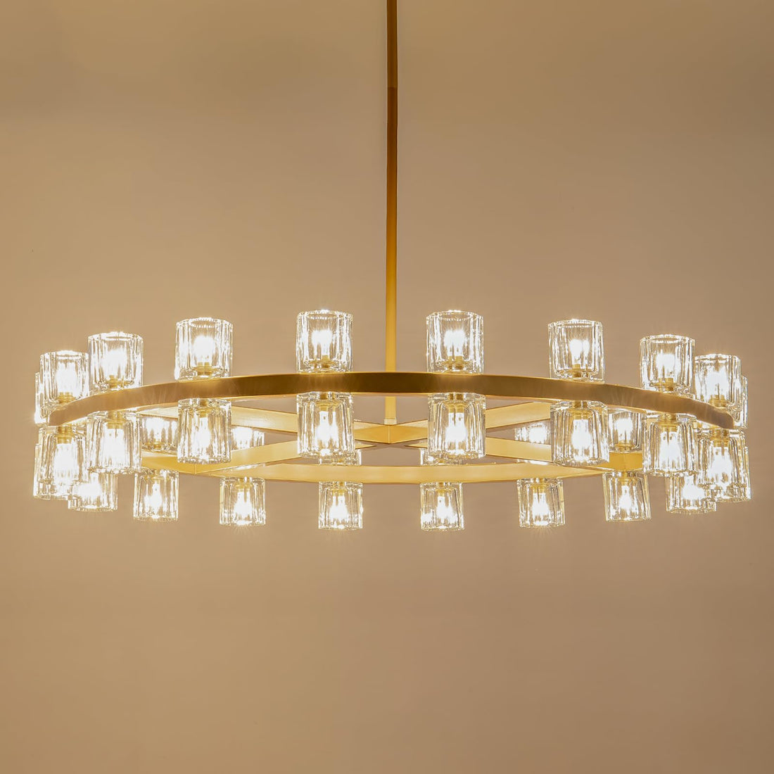 48 Inch Black Wagon Wheel Chandelier with Crystal Shade, 48 Lights, Modern Farmhouse Style, Ideal for Dining Room, Kitchen, Entryways - Camilalamps - B0DPG5RR2X