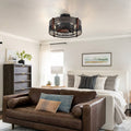 Caged Ceiling Fan with Light and Remote Black Bladeless Reversible Low Profile 19