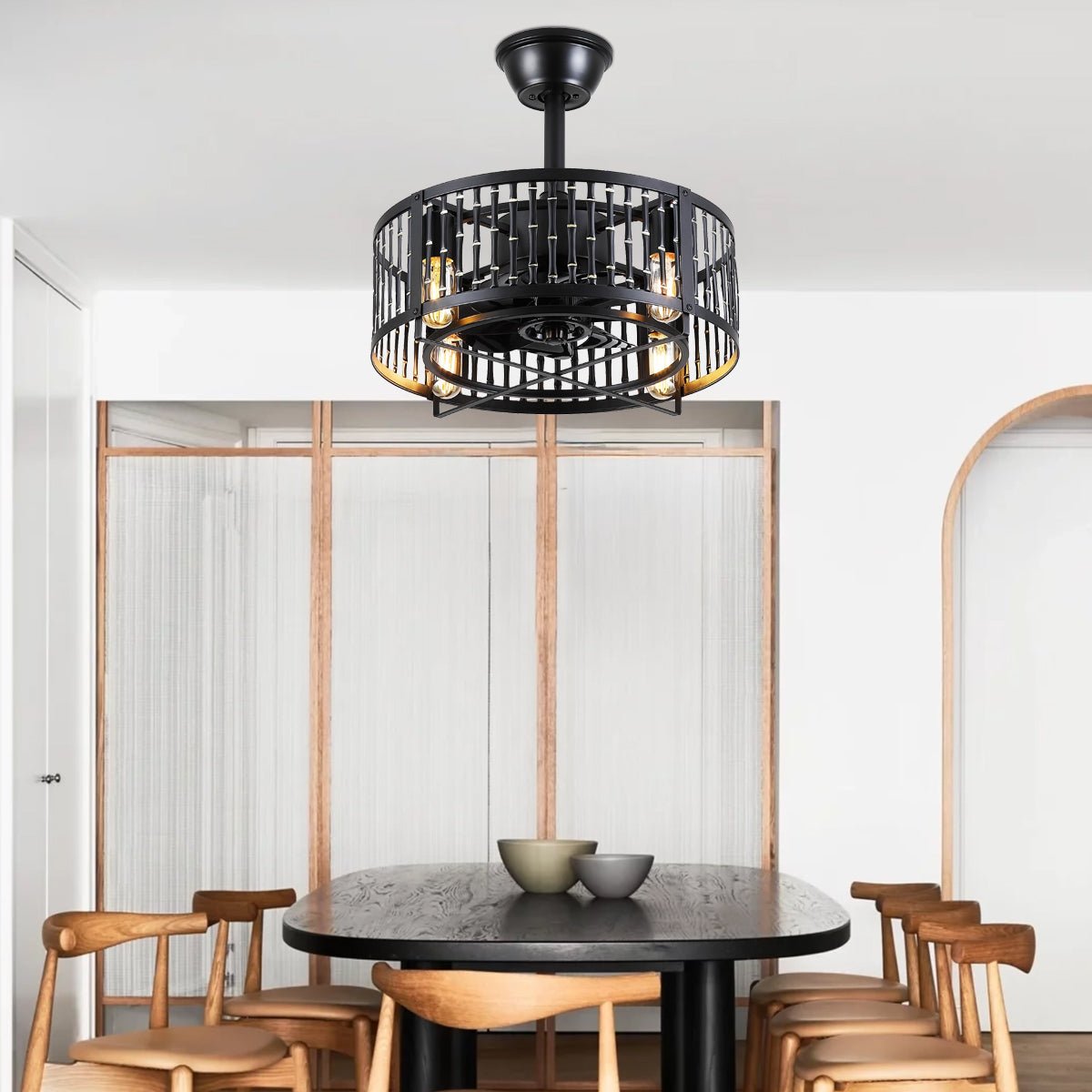 Industrial Black Cage Ceiling Fan Light 18" - Camilalamps - CA - 6640 - 18C - TL