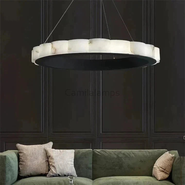 Melonie Moden Alabaster Round Chandelier Black Over Dining Table chandelier Kevinstudiolives 32"D  