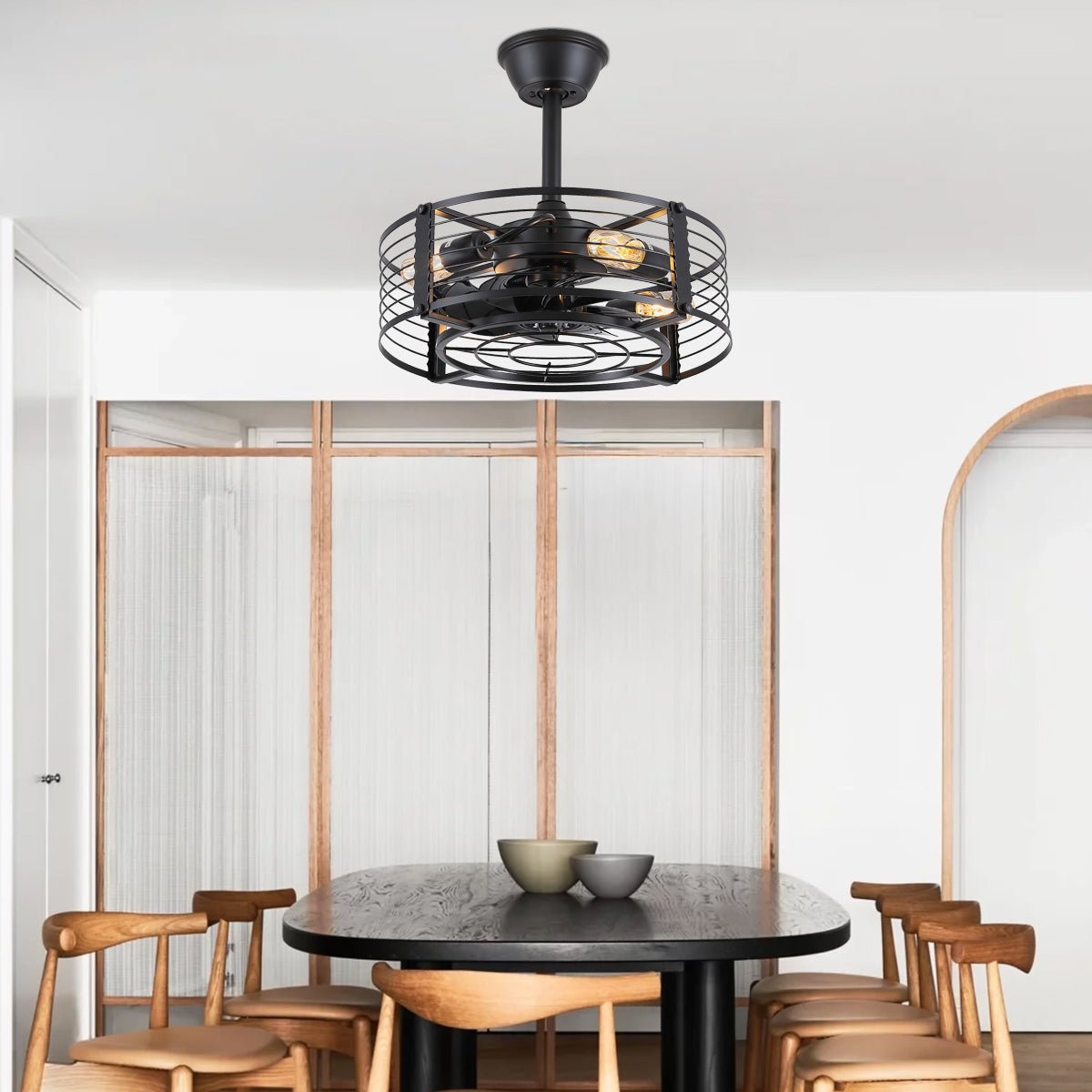 Cage Industrial Black Bladeless Ceiling Fan Light 18" - Camilalamps - CA - 6639 - 18CB - TL