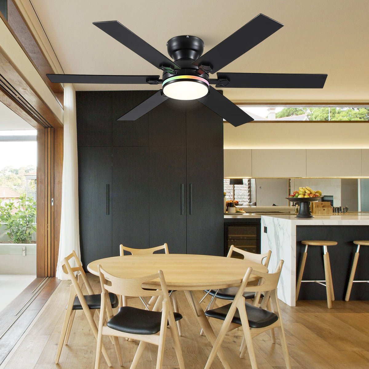 Modern Flush Mount Fans Light Ceiling Fans with Lights Black Low Profile Ceiling Fans 52“ - Camilalamps - CA - CFWL - 020