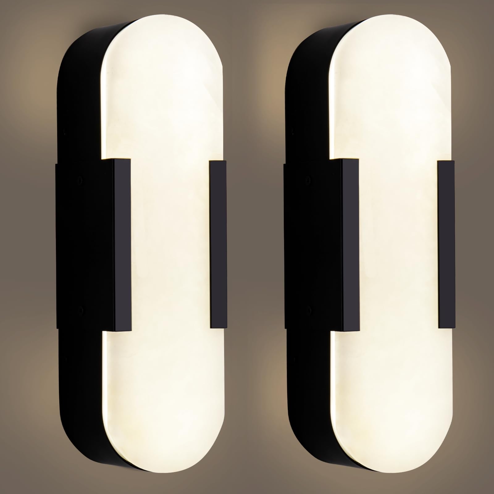 19.7'' Wall Sconces Set of 2, Natural Alabaster Wall Light, Indoor Vanity Light Fixtures for Bathroom,Black Bedside Wall Lamp Perfect for Hallway, Living Room,Bedroom,Stairs(Gift Bulb) - Camilalamps - B0CHYF6GY5