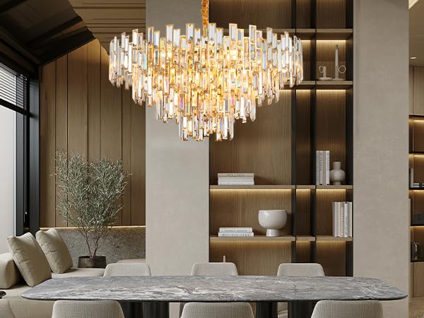Modern Crystal Chandelier, 3-Tier Black Chandelier for Entryway Luxury Chandelier Lighting Ceiling Pendant Light Fixture for Dining Rooms Kids Bedroom Hall Foyer Stairway Round 24.4"