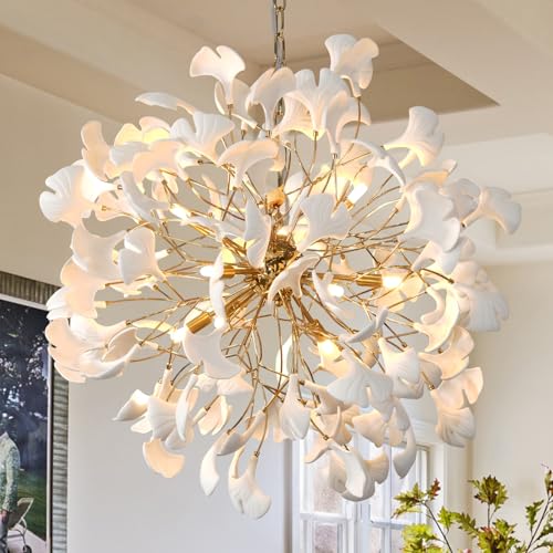Gold Tree Branches 31" Sputnik Ginkgo Leaf Ceiling Chandelier - Camilalamps - CA-B0FKBK4S2B