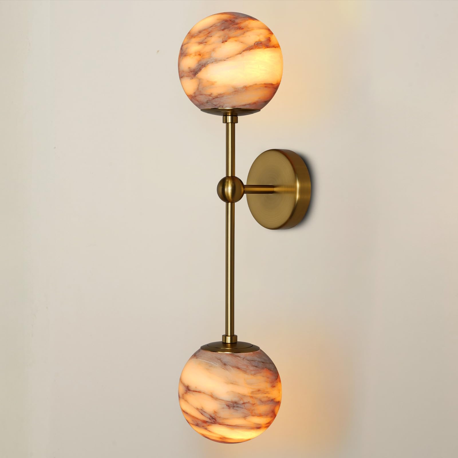 Alabaster Wall Sconce, Black Wall Sconces, Modern Spanish Marble Globe Wall Light, Indoor Wall Lights Bedside Mirror for Living Room Bedroom Bathroom Hallway Stairs