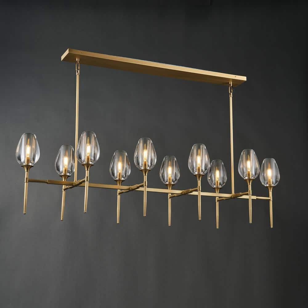 Modern Crystal Chandelier 10 Lights Brass 65in Gold Rectangle K9 Pendant Light - Camilalamps - CA-B0DNYR2879