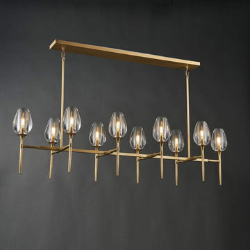 Modern Crystal Chandelier 10 Lights Brass 65in Gold Rectangle K9 Pendant Light - Camilalamps - CA-B0DNYR2879