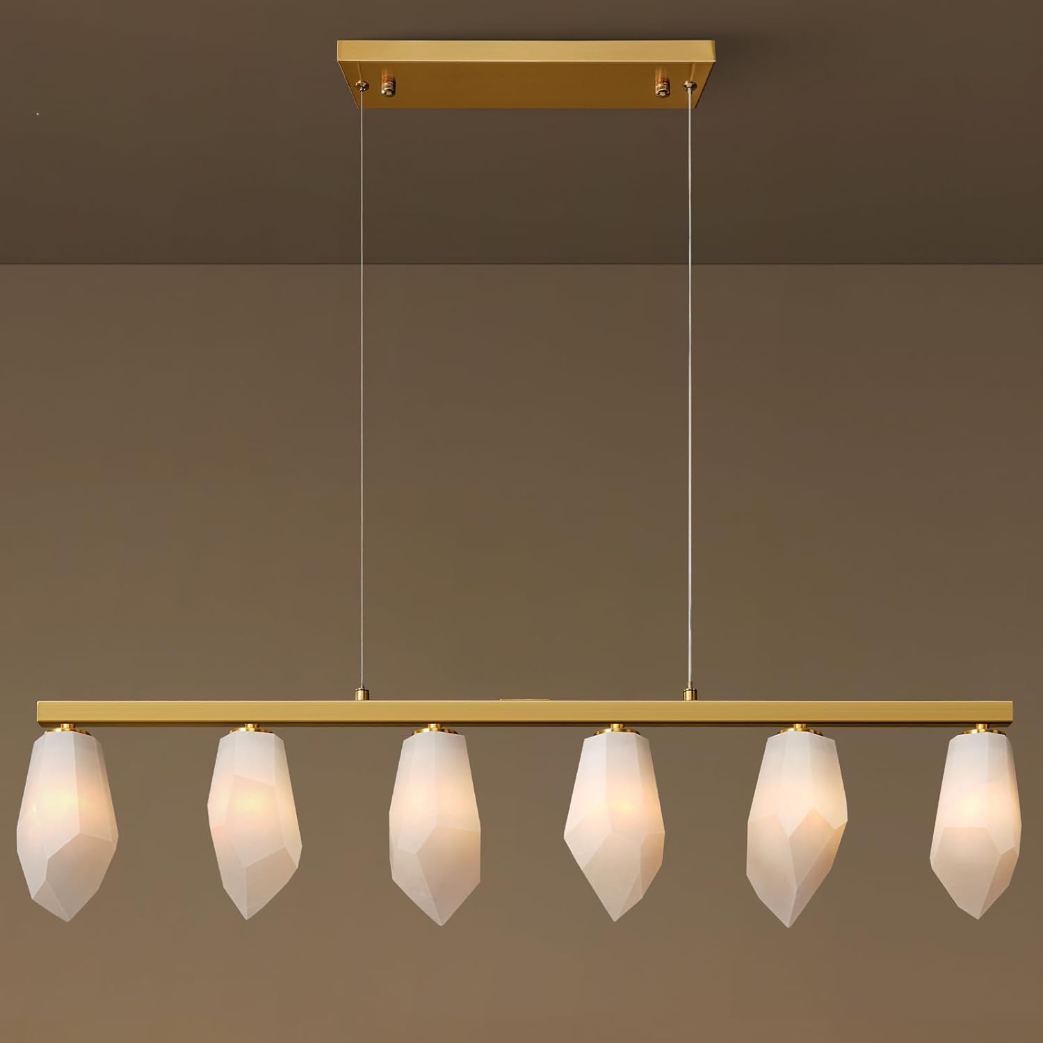 Elegant Gold Alabaster 6 - Light Linear Chandelier for Dining - Camilalamps - CA-B0FPM23N4B