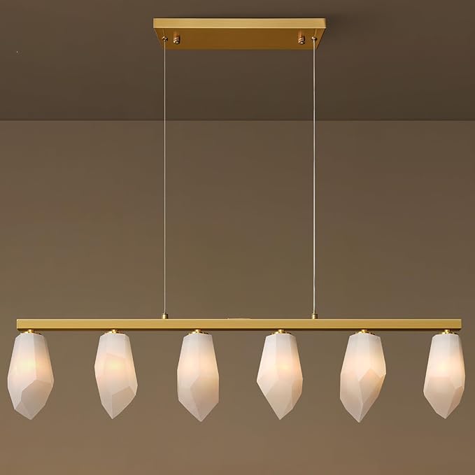 Elegant Gold Alabaster 6 - Light Linear Chandelier for Dining - Camilalamps - CA-B0FPM23N4B