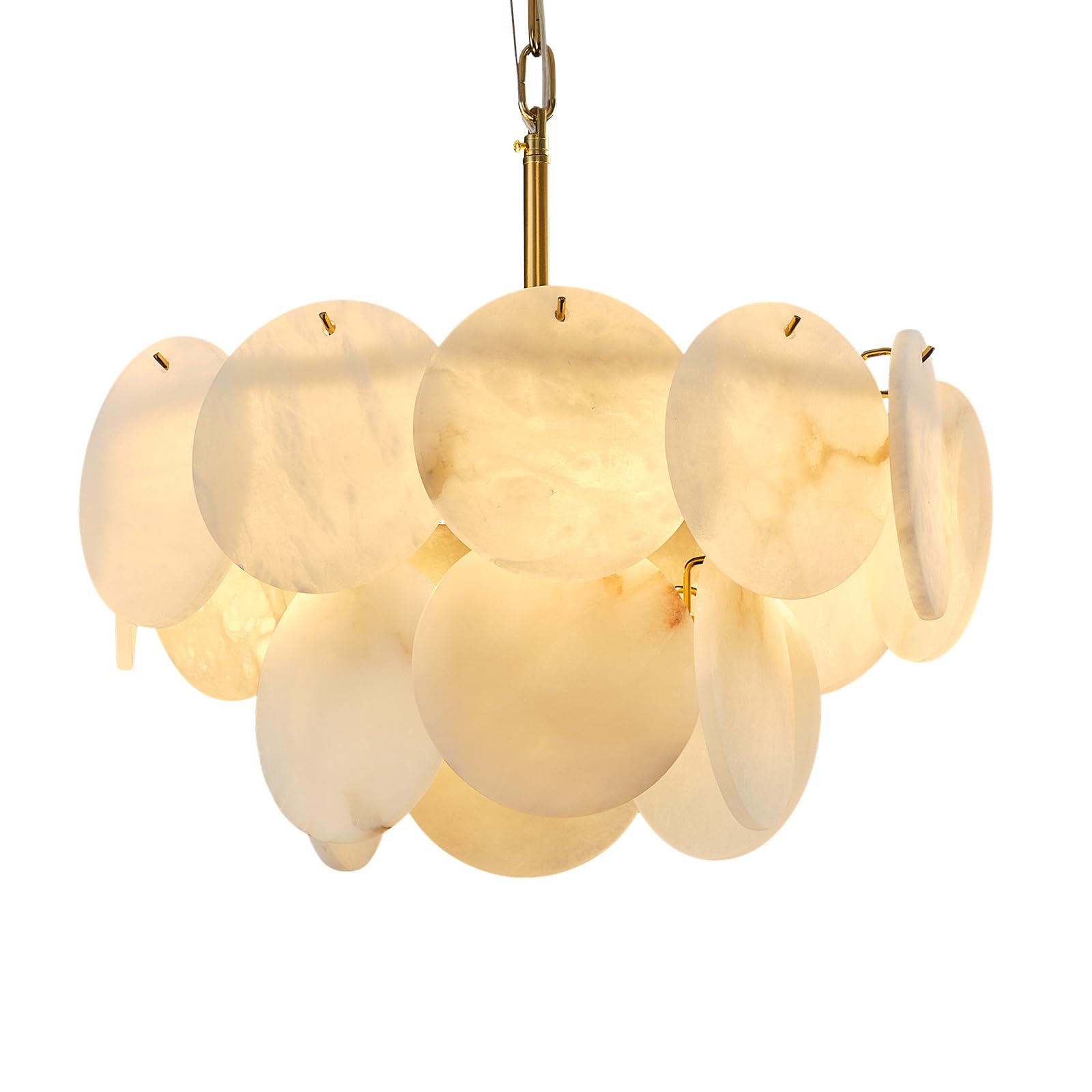 Natural Alabaster Round Chandelier, 31.5" Modern Marble Chandelier with 50 Stone Texture Panels, 12-Light Dimmable Spanish Alabaster Chandeliers for Living Room, Dining Room, Hallway