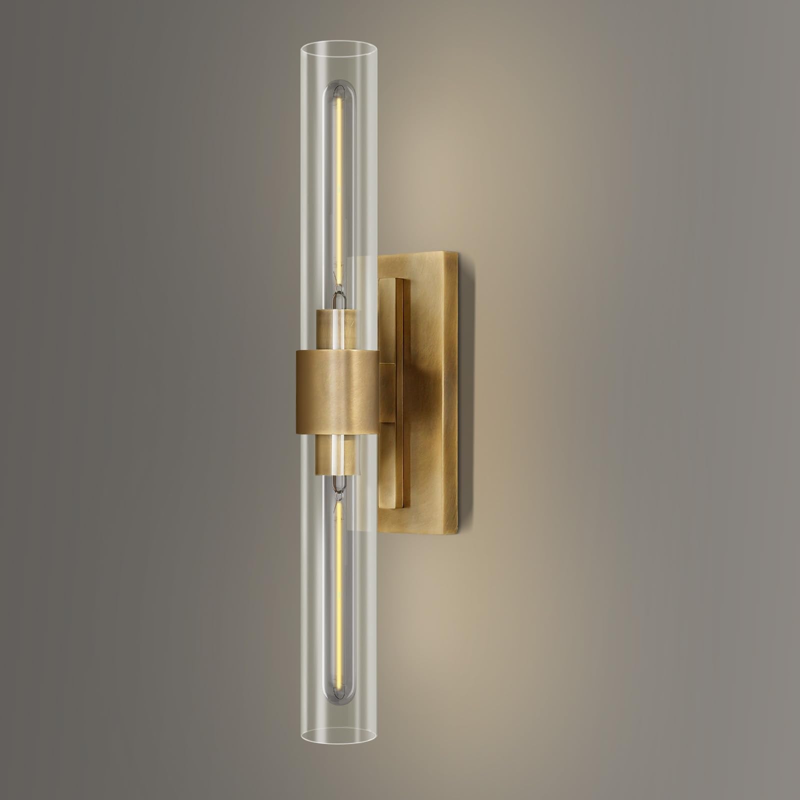 Brass Wall Sconces Set of Two, 22.8'' Gold Bathroom Sconces Wall Decor with Clear Glass Shade, Indoor Vanity Wall Lights for Bathroom Living Room Bedroom Hallway Fireplace Staircase