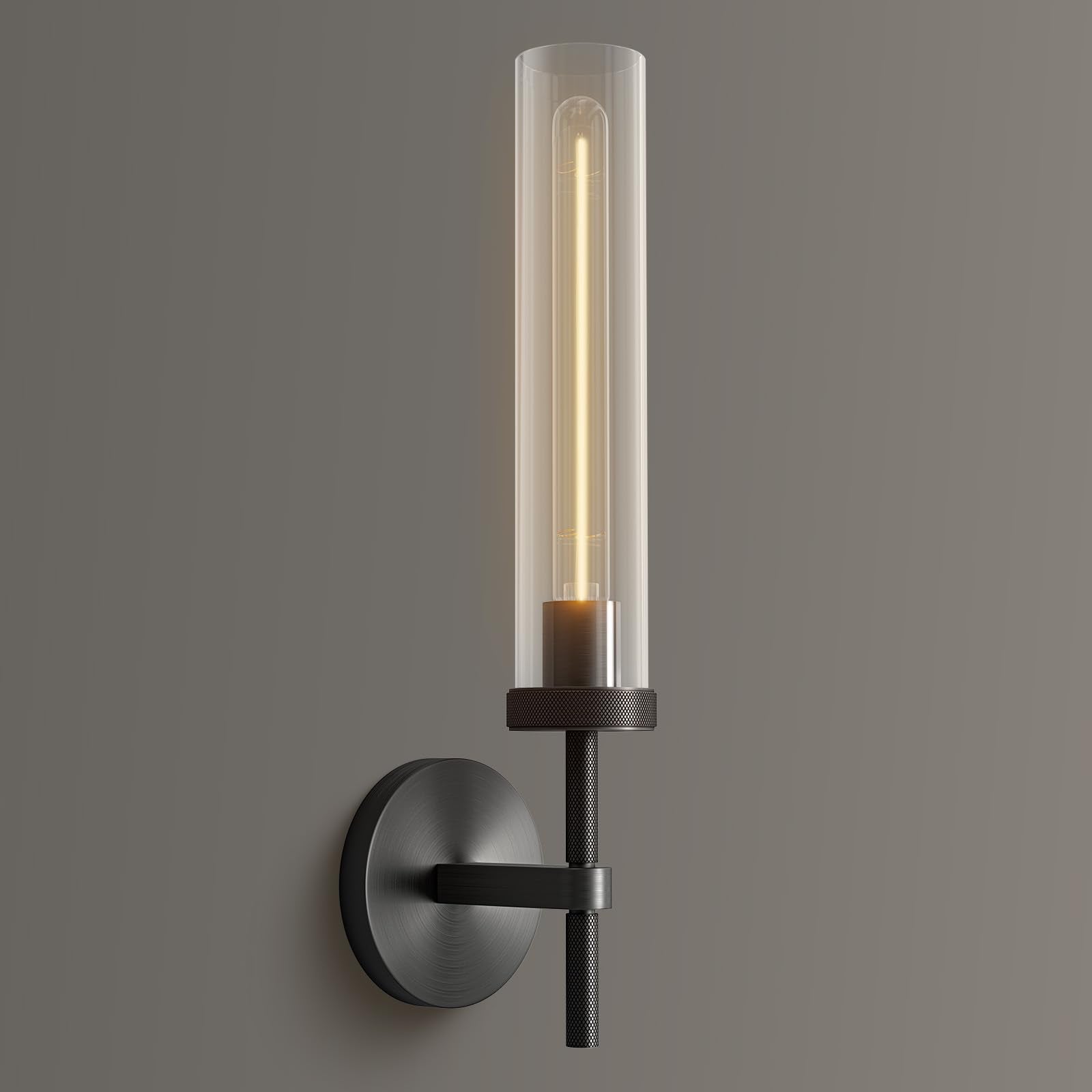Brass Wall Sconces, 30in Gold 2-Light Double Glass Sconces Wall Lighting, Bathroom Knurled Vanity Light Sconces, Wall Lights for Living Room Bedroom（Including Bulb）