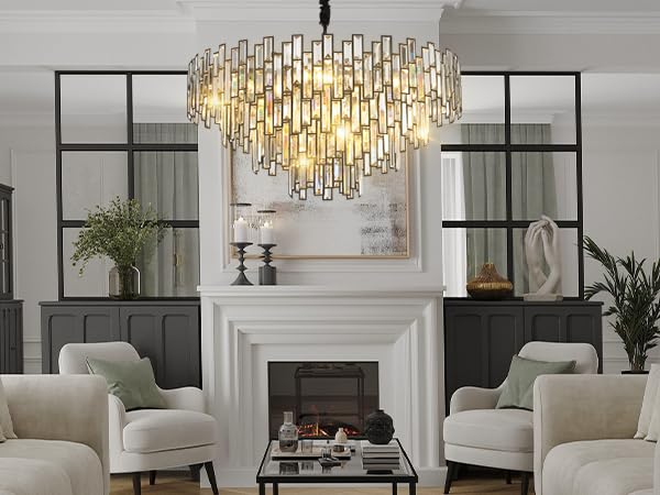 Modern Crystal Chandelier, 3-Tier Black Chandelier for Entryway Luxury Chandelier Lighting Ceiling Pendant Light Fixture for Dining Rooms Kids Bedroom Hall Foyer Stairway Round 24.4"