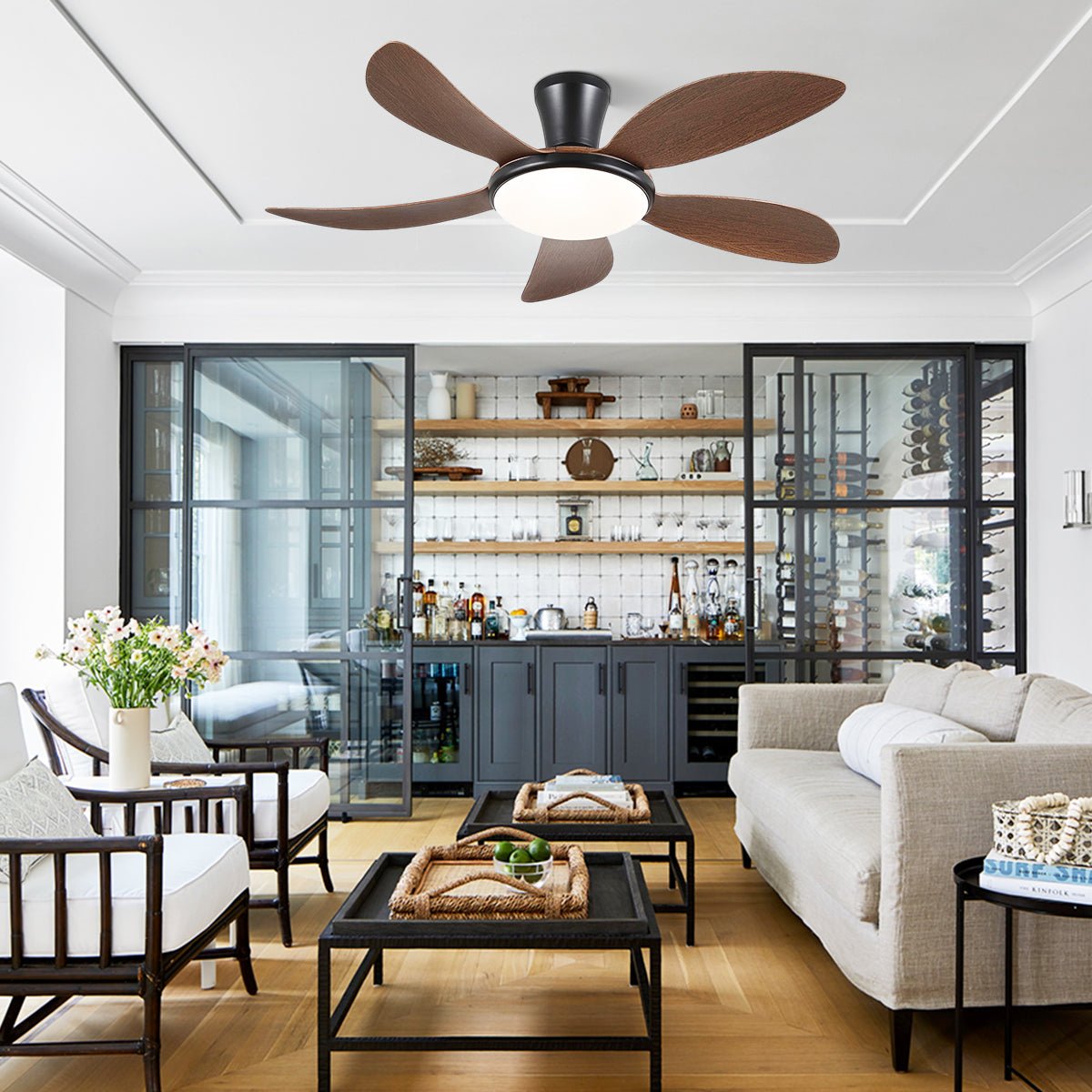 Modern LED Ceiling Fans Low Profile Ceiling Fans with Lights 6 Speeds 48" - Camilalamps - CA - CFWL - 013