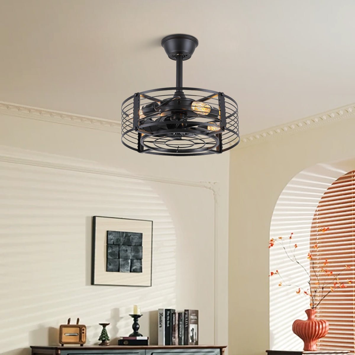 Cage Industrial Black Bladeless Ceiling Fan Light 18" - Camilalamps - CA - 6639 - 18CB - TL